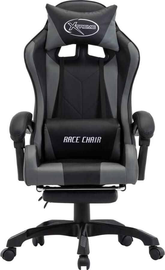 VidaXL Racestoel Kunstleer Grijs Zwart met Voetensteun Gamingstoel Racecarstoelen Gamersstoel Computerstoel Bureaustoel Ergonomische Stoel Sportstoel Designstoel Grijze Stoel