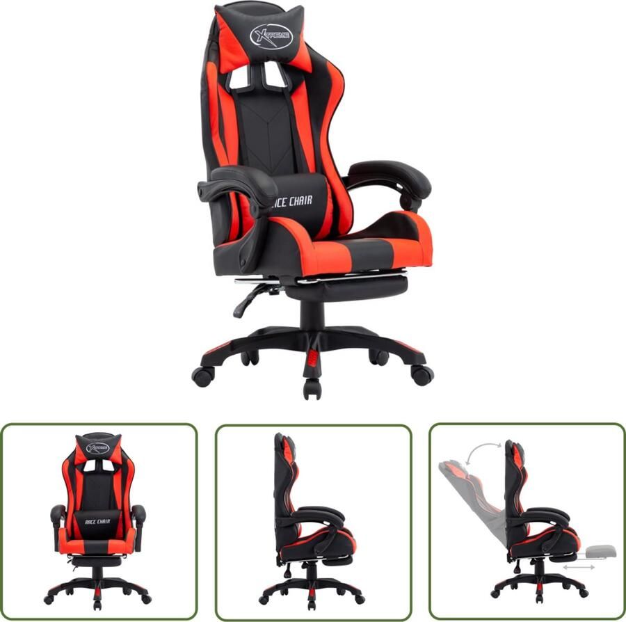 VidaXL Racestoel Kunstleer Rood Zwart Met Voetsteun Gamingstoel Racecarstoelen Kantoorstoel Ergonomische Stoel Bureaustoel Computerstoel Lederlook Stoel - Foto 2