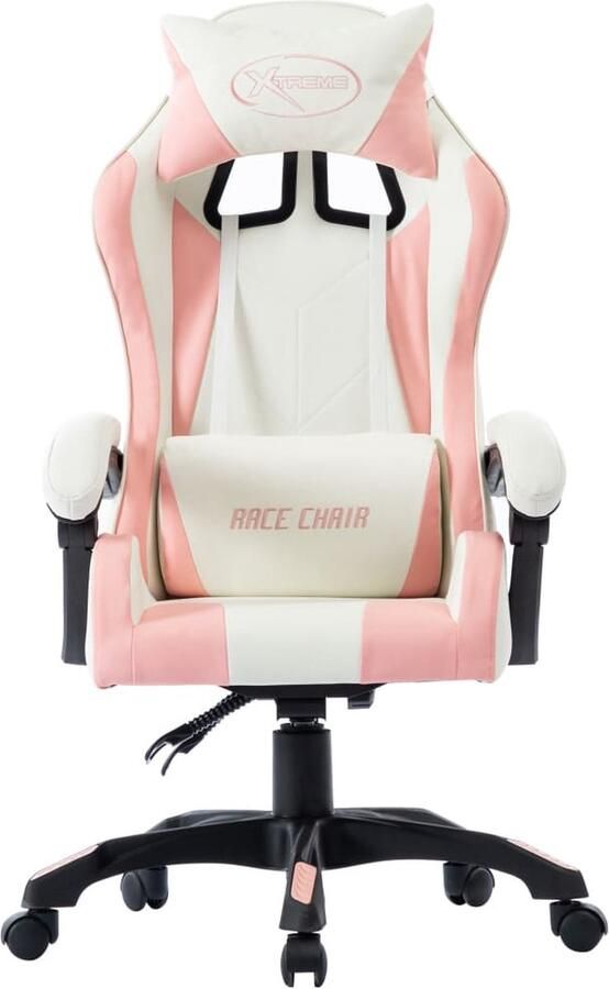 VidaXL Racestoel Kunstleer Roze en Wit Gamingstoel Racefietsstoel Kantoorstoelen Gaming Accessoires Computeraccessoires Rozestol Bureaustoel
