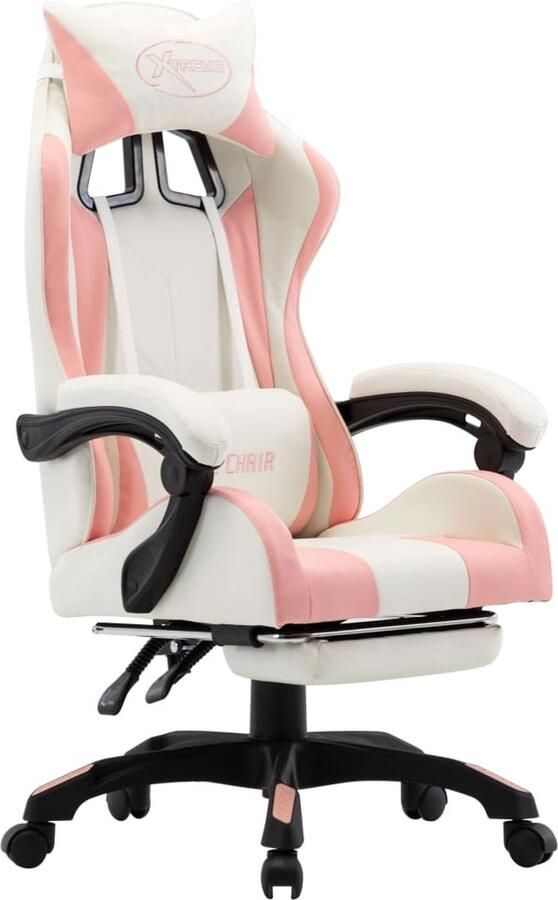 VidaXL Racestoel Kunstleer Roze Wit Verstelbaar Gamingstoel Racecarstoelen Kantoorstoel Gamingbureau Computerstoel Rozestol Witte Stoel Ergonomische Stoel Bureaustoel - Foto 2