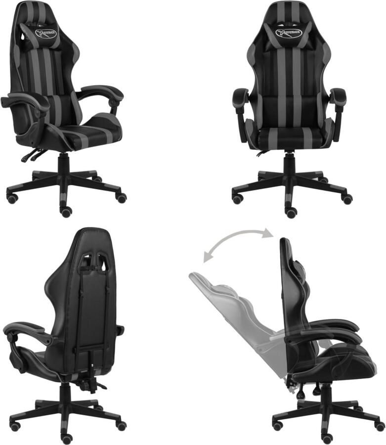 VidaXL Racestoel kunstleer zwart en grijs Kantoorstoel Kantoorstoelen Kantoor Stoel Kantoor Stoelen