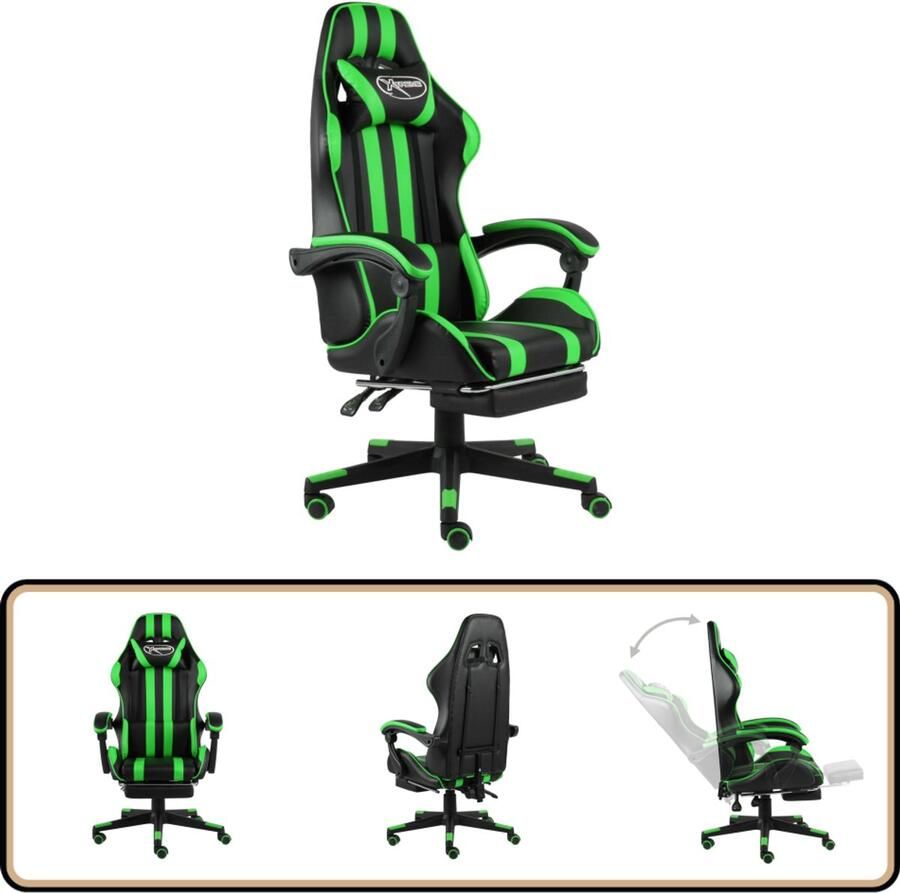 VidaXL Racestoel Kunstleer Zwart en Groen Racestoel Gamingstoel Kantoorstoel Ergonomische Stoel Kunstleder Stoel