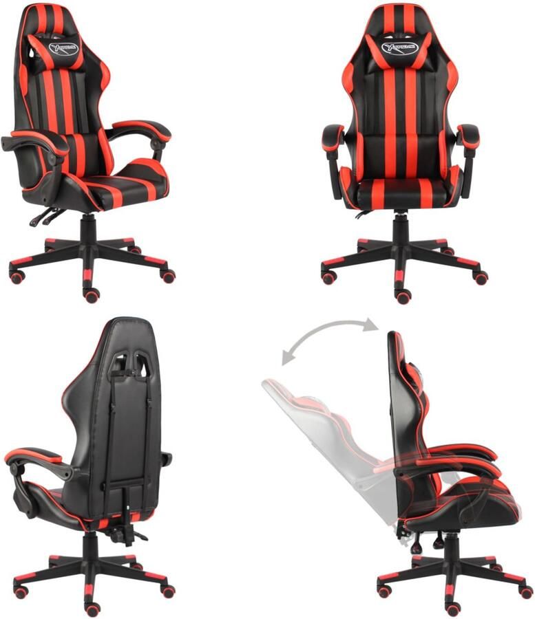 VidaXL Racestoel kunstleer zwart en rood Kantoorstoel Kantoorstoelen Kantoor Stoel Kantoor Stoelen