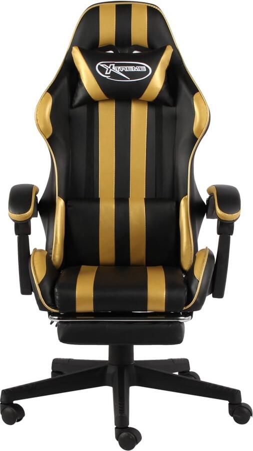 VidaXL Racestoel Kunstleer Zwart-Goud met Voetensteun Racestoel Gamerstoel Kantoorstoelen Bureaustool Sportstoel Gaming Chair Computerstoel Ergonomische Stoel Lederlook Gouden Accent