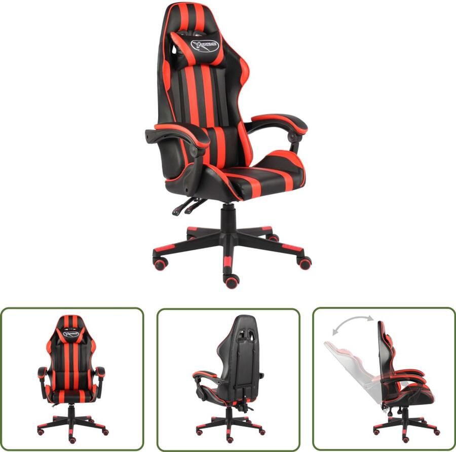 VidaXL Racestoel Kunstleer Zwart-Rood Verstelbaar Gamingstoel Racecarstoelen Gaming Accessoires Computerstoel Bureaustoel Kantoorstoel Sportstoel Ergonomische Stoel