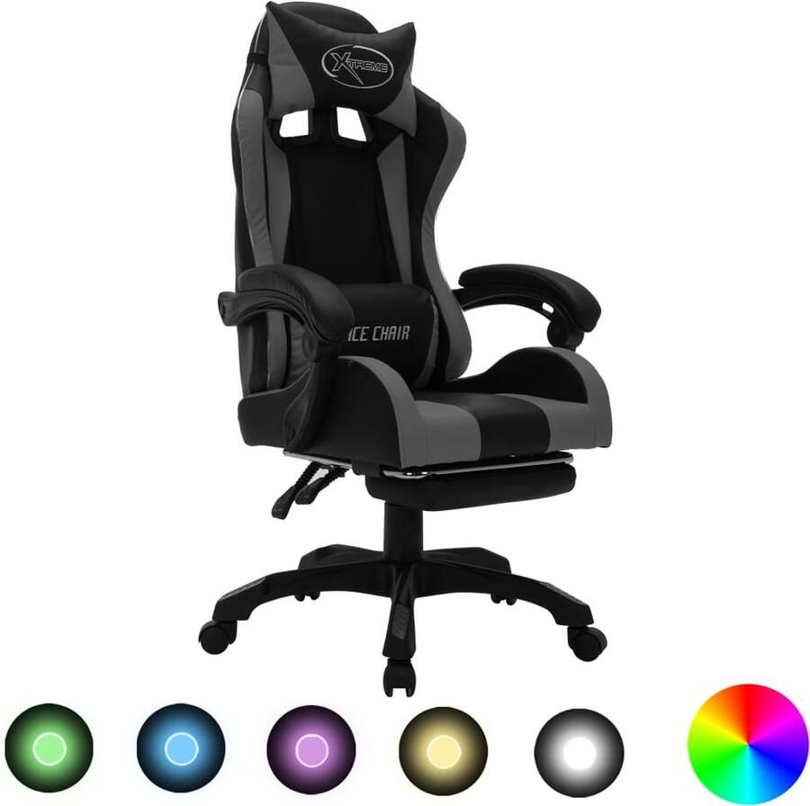 VidaXL Racestoel met LED verlichting Grijs Zwart Gamestoel Gamerstoel Racecarstoelen Pc Stoel Bureaustoel Esports Stoel Led Gaming Chair Gaming Accessoires - Foto 2