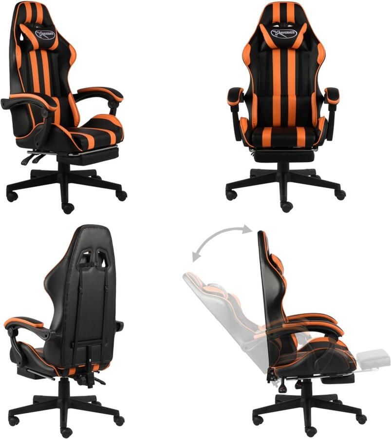 VidaXL Racestoel met voetensteun kunstleer zwart en oranje Kantoorstoel Kantoorstoelen Kantoor Stoel Kantoor Stoelen