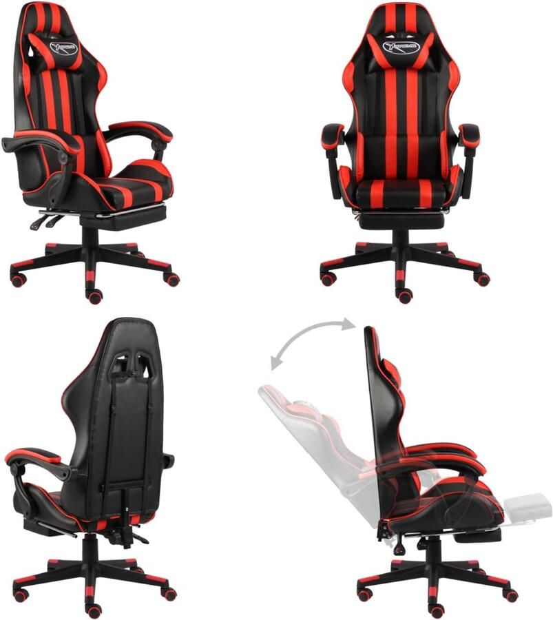 VidaXL Racestoel met voetensteun kunstleer zwart en rood Kantoorstoel Kantoorstoelen Kantoor Stoel Kantoor Stoelen