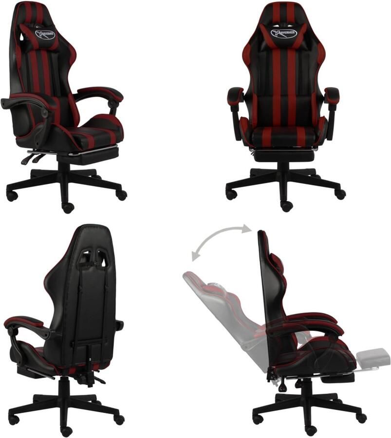 VidaXL Racestoel met voetensteun kunstleer zwart en wijnrood Kantoorstoel Kantoorstoelen Kantoor Stoel Kantoor Stoelen