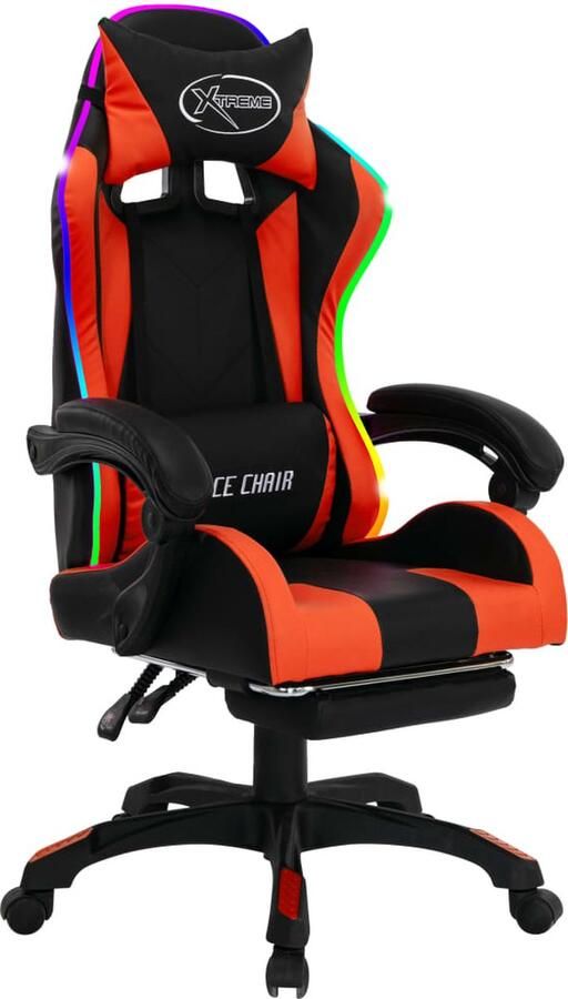 VidaXL Racestoel RGB LED Kunstleer Oranje-Zwart Gamestoel Gamersstoel Racecarstoelen Bureaustoel Led Verlichting Rgb Verlichting Kunstleder Oranjestoel