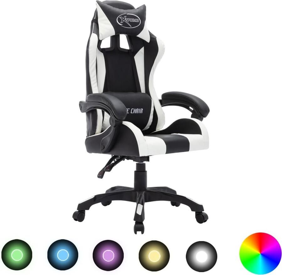 VidaXL Racestoel RGB LED Verstelbaar Wit Zwart Gamestoel Gamingstoel Racecarstoel Kantoorstoel Bureaustoel Led Verlichting Rgb Verlichting Kunstleer - Foto 2