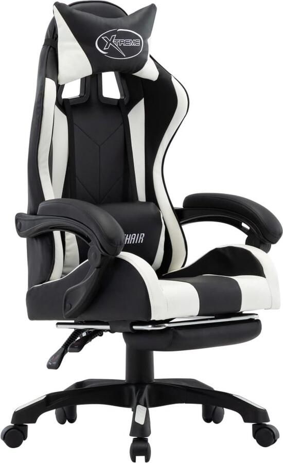 VidaXL Racestoel Verstelbaar Kunstleer Wit Zwart Gamingstoel Racefietsstoel Kantoorstoel Ergonomische Stoel Bureaustoel Gaming Accessoires Computerstoelen - Foto 2