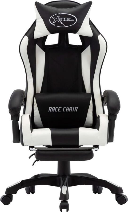 VidaXL Racestoel Verstelbaar Kunstleer Wit Zwart Gamingstoel Racefietsstoel Kantoorstoel Ergonomische Stoel Bureaustoel Gaming Accessoires Computerstoelen