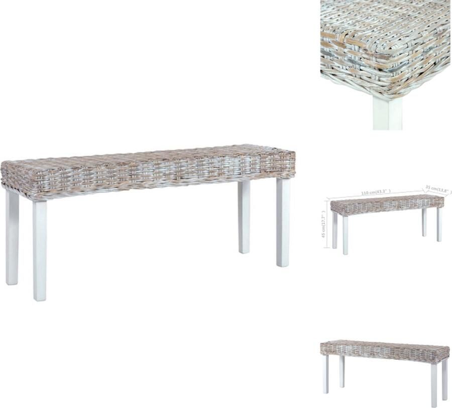 VidaXL Rattan Bank Eetkamerbank 110x35x45 cm Wit Kubu Rattan en Mangohout Bank