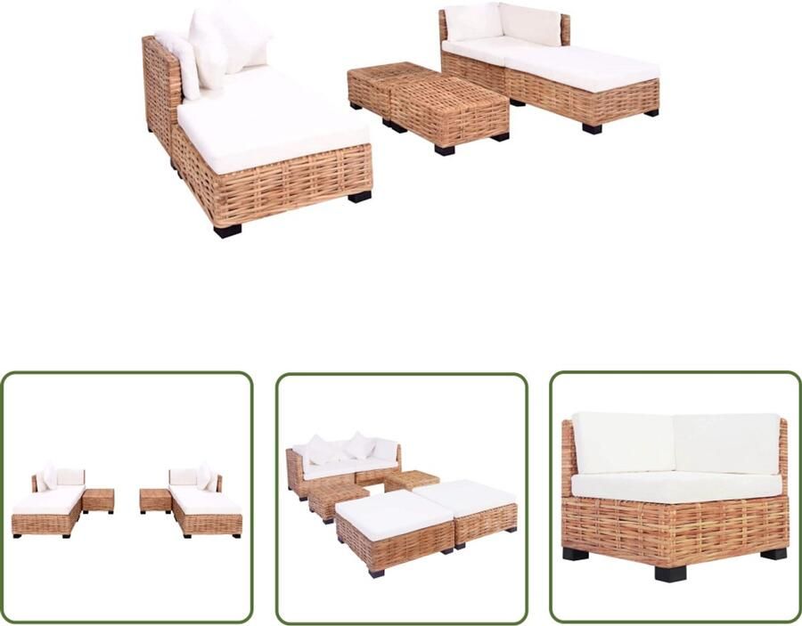 VidaXL Rattan Lounge Loungeset natuurlijk rattan 16-delig Loungemeubilair Tuinmeubilair Binnen Hoekenbank