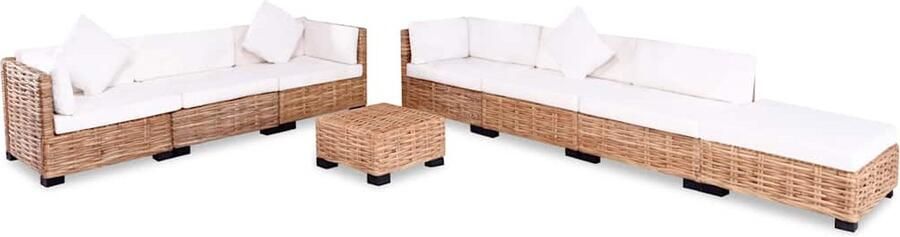 VidaXL Rattan Lounge Loungeset natuurlijk rattan 27-delig Woonkamerset Buitenlounge Tuinmeubilair