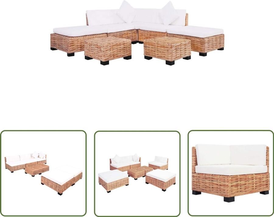 VidaXL Rattan Loungeset natuurlijk rattan 18-delig Bruine Loungebank Binnenlounge Huiskamerdecoratie