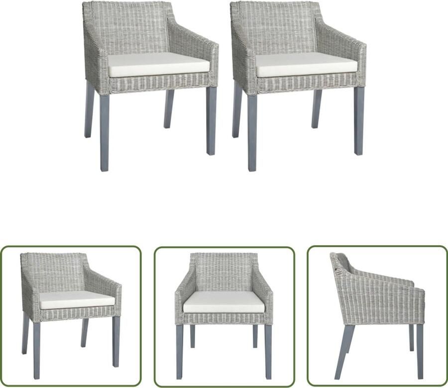 The Living Store Eetkamerstoelen 2 st met kussens natuurlijk rattan grijs Eetkamerstoelen Rattan Meubels Design Stoelen Moderne Stoelen Grijze Stoelen - Foto 2