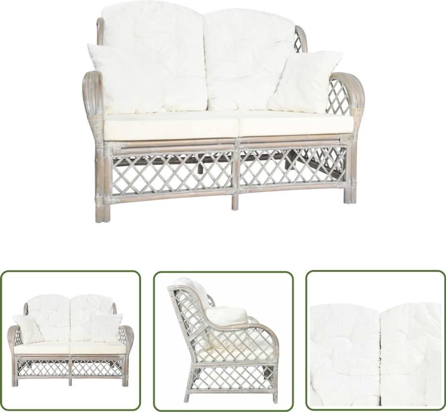 The Living Store 2-zitsbank rattan 125 x 80 x 90 cm grijs Tweezitsbank Rattan Meubilair Lounge Stoffen Relaxstoel Tuinbank - Foto 2
