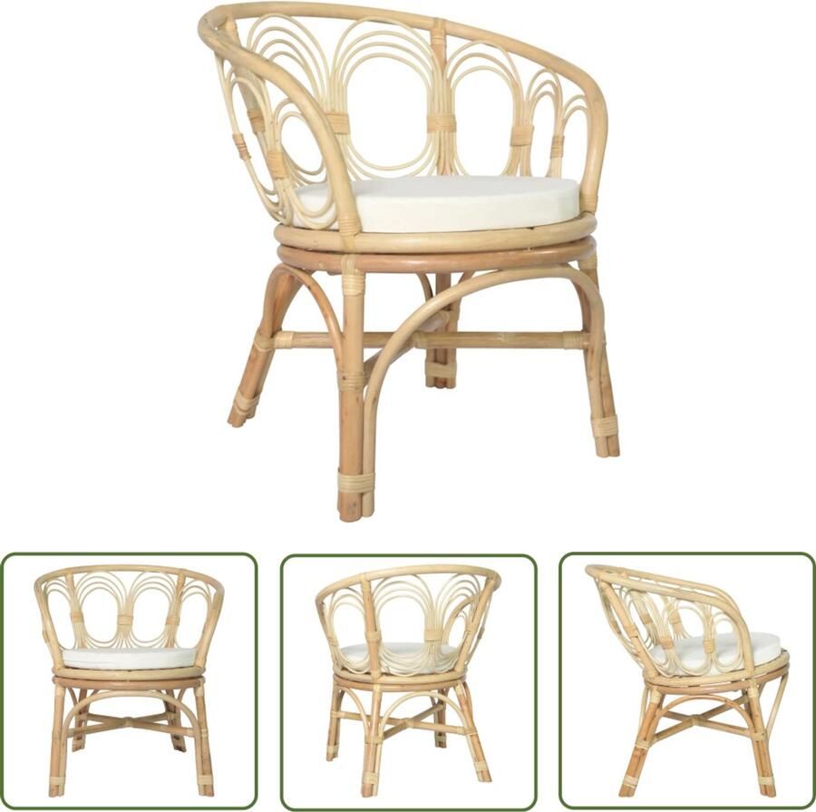 The Living Store Eetkamerstoel Rattan 72 x 68 x 76 cm Gebogen rugleuning Eetkamerstoel Rattan Stoel Comfortabele Stoel Vintage Stoel Bohemian Stoel - Foto 2