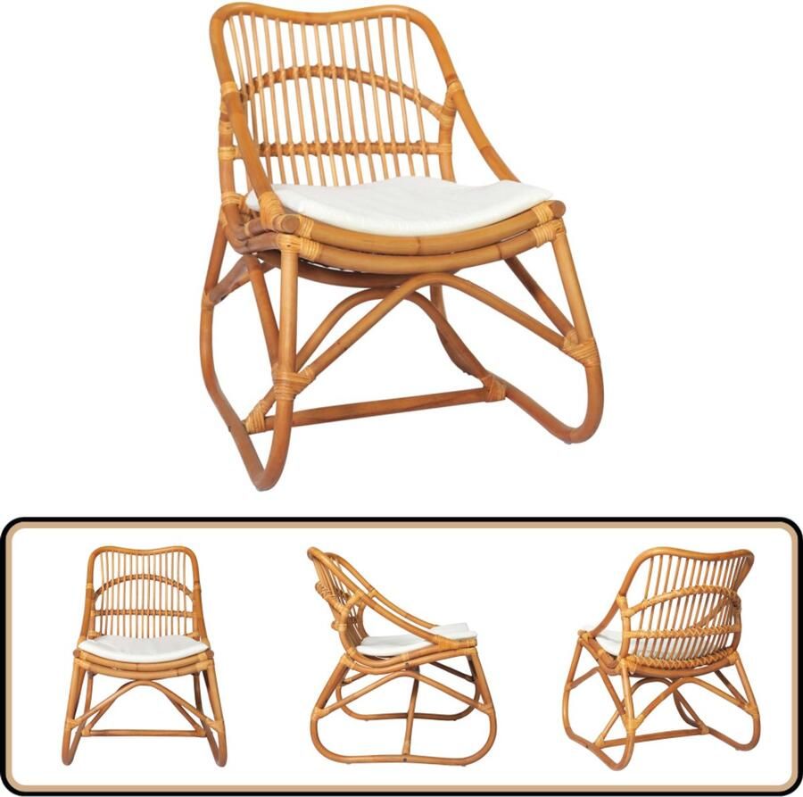 VidaXL Rattan Stoel Linnen Kussen Lichtbruin Relax Fauteuil Wicker Stoel Lounge Stoel Binnen Stoel Zitkamer Meubels