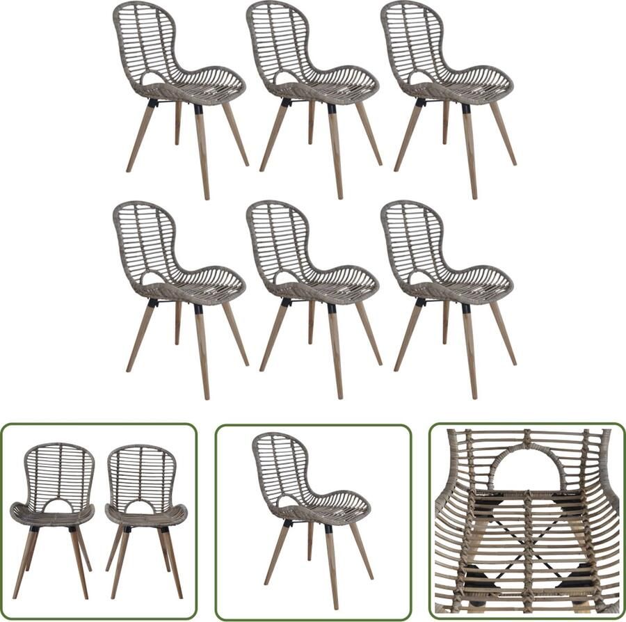 The Living Store Set van 6 Eetstoelen Natuurlijk Rattan Bruin 48 x 64 x 85 cm Eetkamerstoelen Rattan Stoelen Bruine Stoelen Retro Stoelen Vintage Stoelen - Foto 2