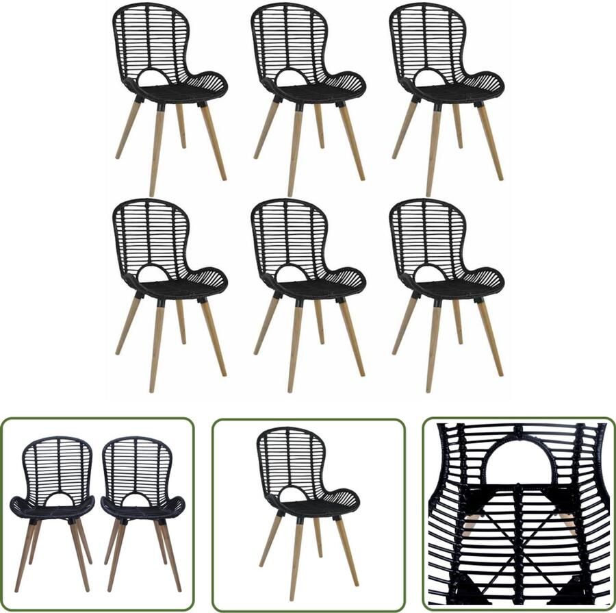 The Living Store Eetkamerstoelen Stoelen 48 x 64 x 85 cm Natuurlijk rattan en houten poten Eetkamerstoelen Rattan Stoelen Vintage Stoelen Zwarte Stoelen Eetkamersets - Foto 2