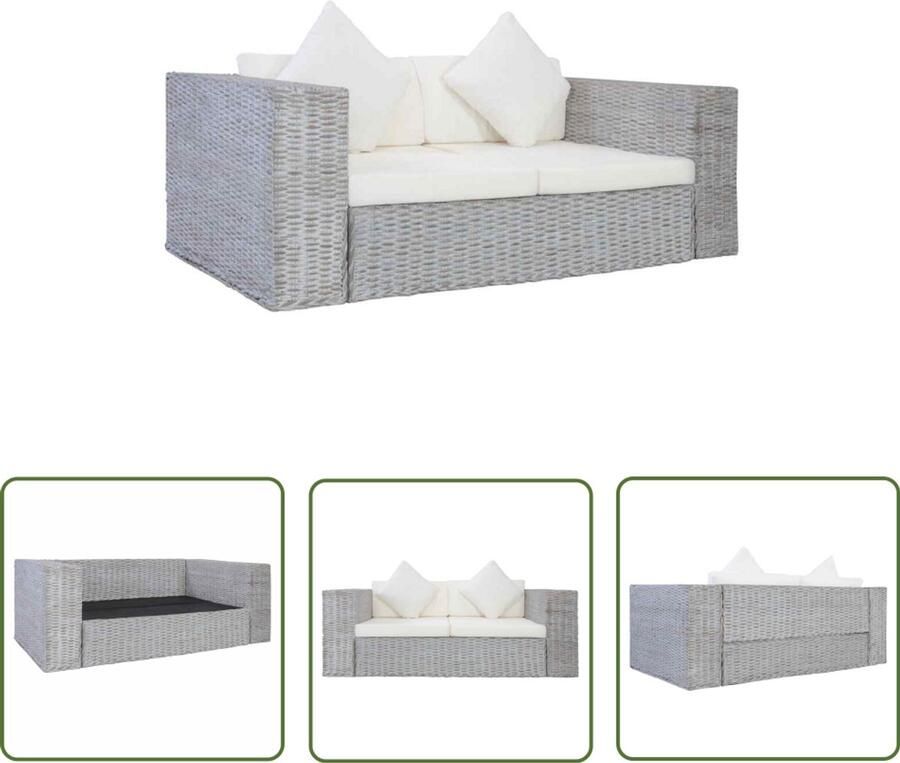 The Living Store Rattan Bank Tweezitsbank Grijs Kubu Rattan Tweezitsbank Rattankruk Lounge Stoel Buiten Meubilair Tuinstoel - Foto 2