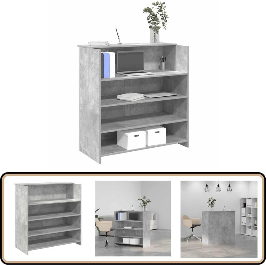 VidaXL Receptiebalie 100x50x103 5 cm Betongrijs Receptiebalie Houten Bureau Kantina Meubilair Ontvangstbalie Kantoormeubel