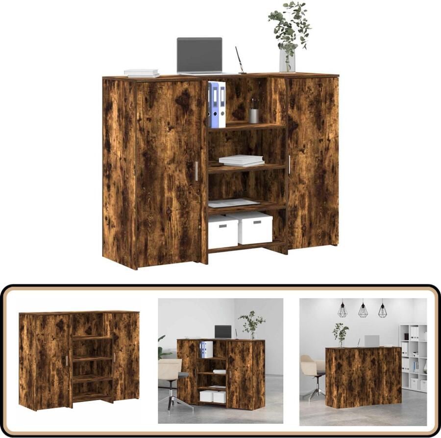 VidaXL Receptiebalie 135x50x103 5 cm bewerkt hout gerookt eikenkleurig Receptiebalie Houten Bureau Kassasysteem Kantoormeubel Opslagoplossing
