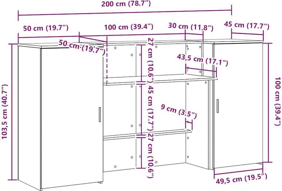 VidaXL Receptiebalie 200x50x103 5cm Eikenkleur Receptiebalie Houten Bureau Opbergkast Kantoor Meubilair Salonmeubelen