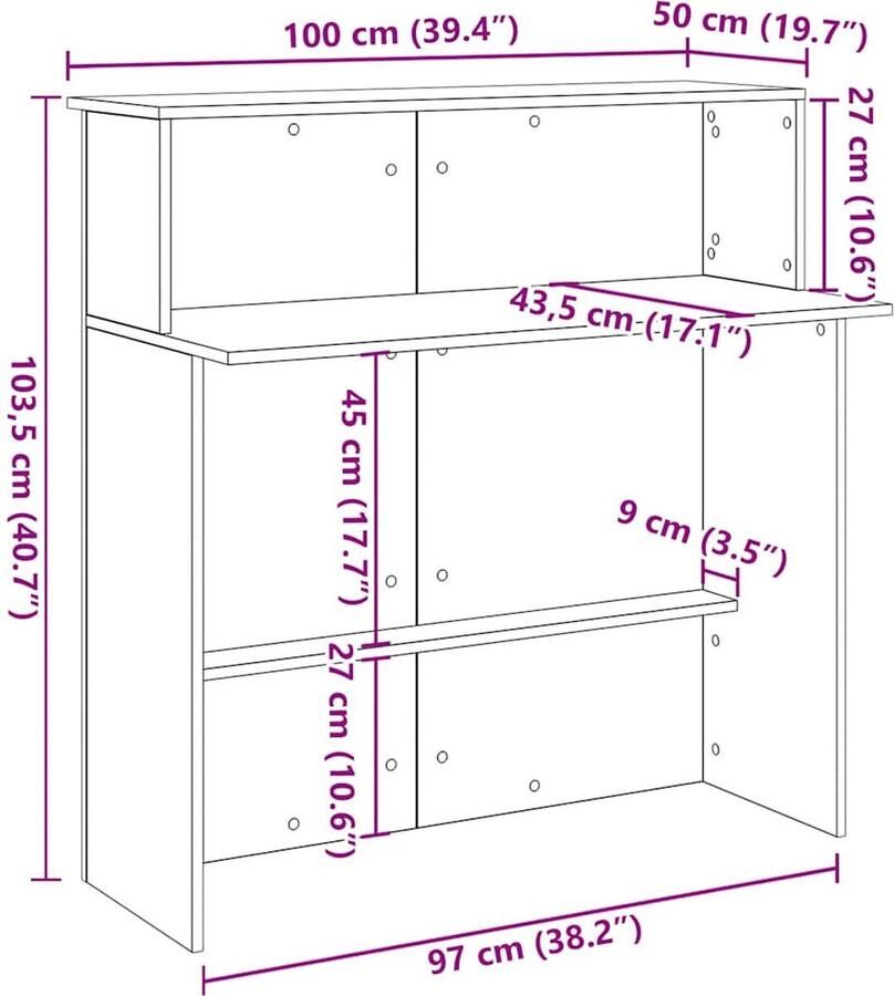 VidaXL Receptiebalie 100x50x103 5 cm Eikenhout Look Receptiebalie Houten Bureau Baliekast Kantoormeubilair Receptioniste Tafel