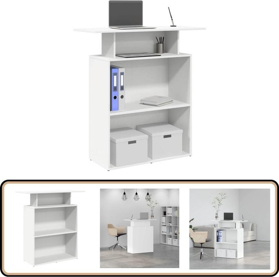 VidaXL Receptiebalie Wit Bewerkt Hout 100x40x104 cm Receptiebalie Houten Bureau Kantoorbalie Ontvangstbalie Meubilair