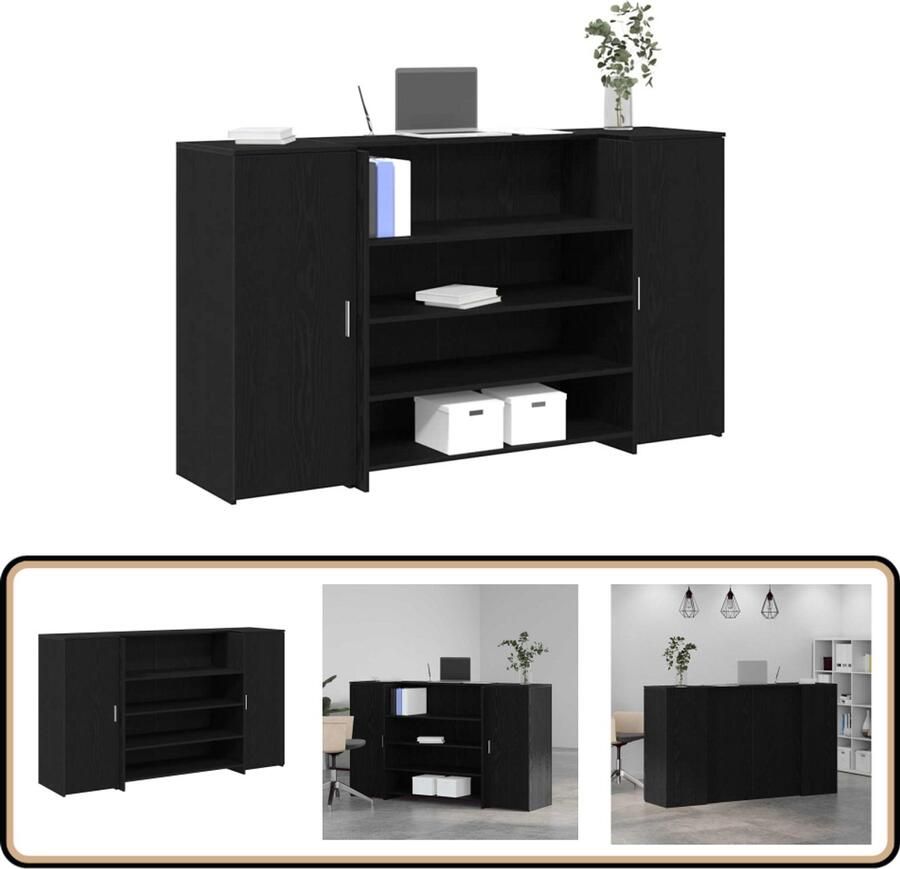 VidaXL Receptiebalie Zwart Eiken 180x50x103 5 cm Receptiebalie Houten Bureau Zwarte Meubels Kantoormeubel Opslagoplossing