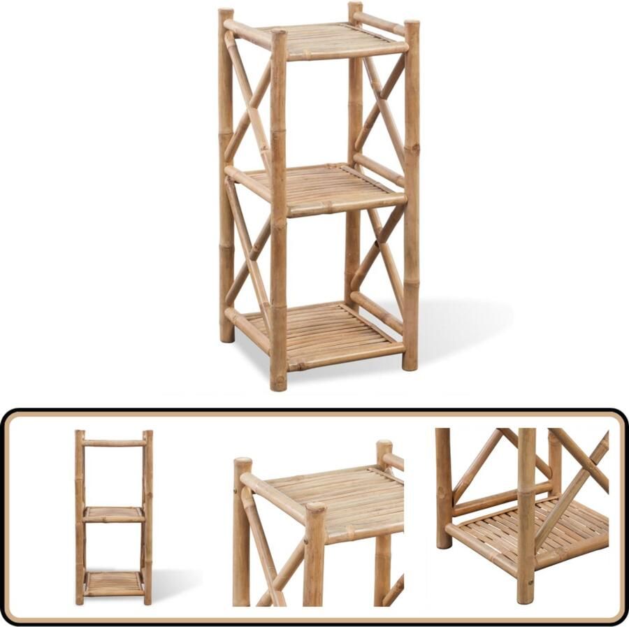 VidaXL Rek 3-laags Vierkant Bamboe Compact ontwerp Bamboerekken Badkamerplank Woonkamerrrek Plantensteun Staand Rek Multifunctioneel Rek Decoratieve Plank Klein Rek Compact Rek Duurzame Rek Weerbestendige Rek