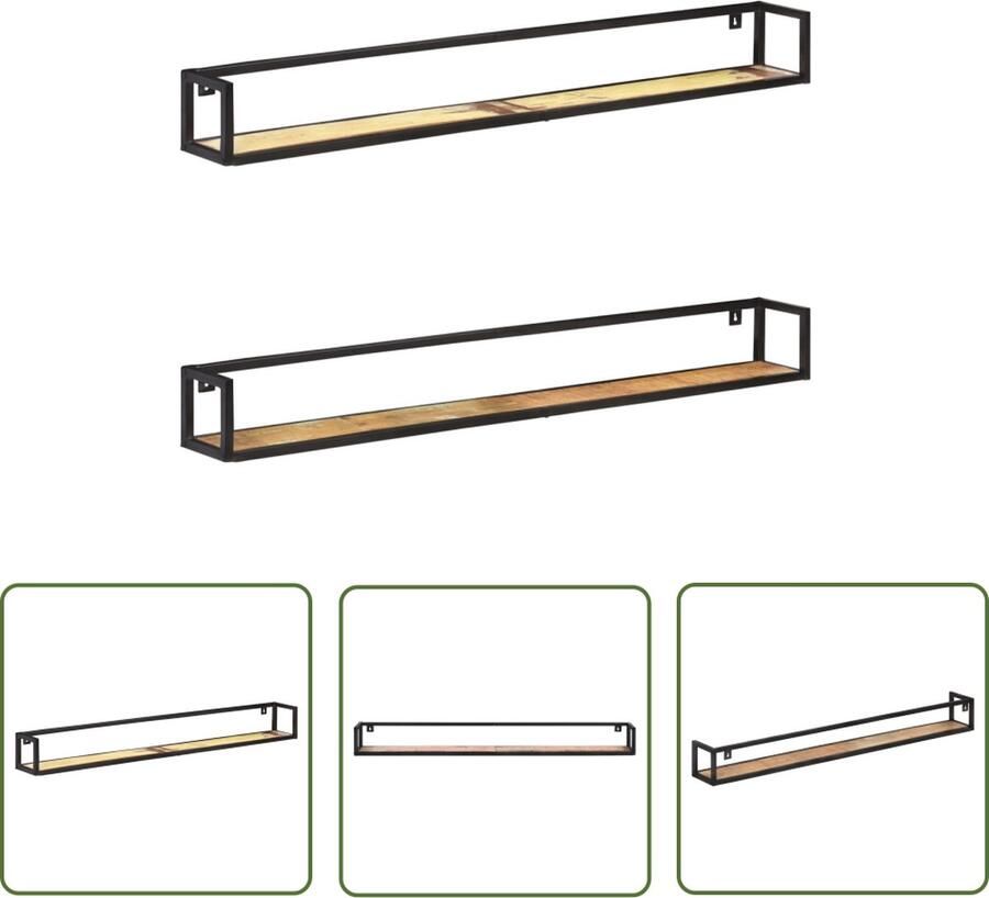 VidaXL Rek Wandplank Wandschappen 2 st 160 cm massief gerecycled hout Industriële Stijl Houten Wanddecoratie Vintage Woonaccessoires