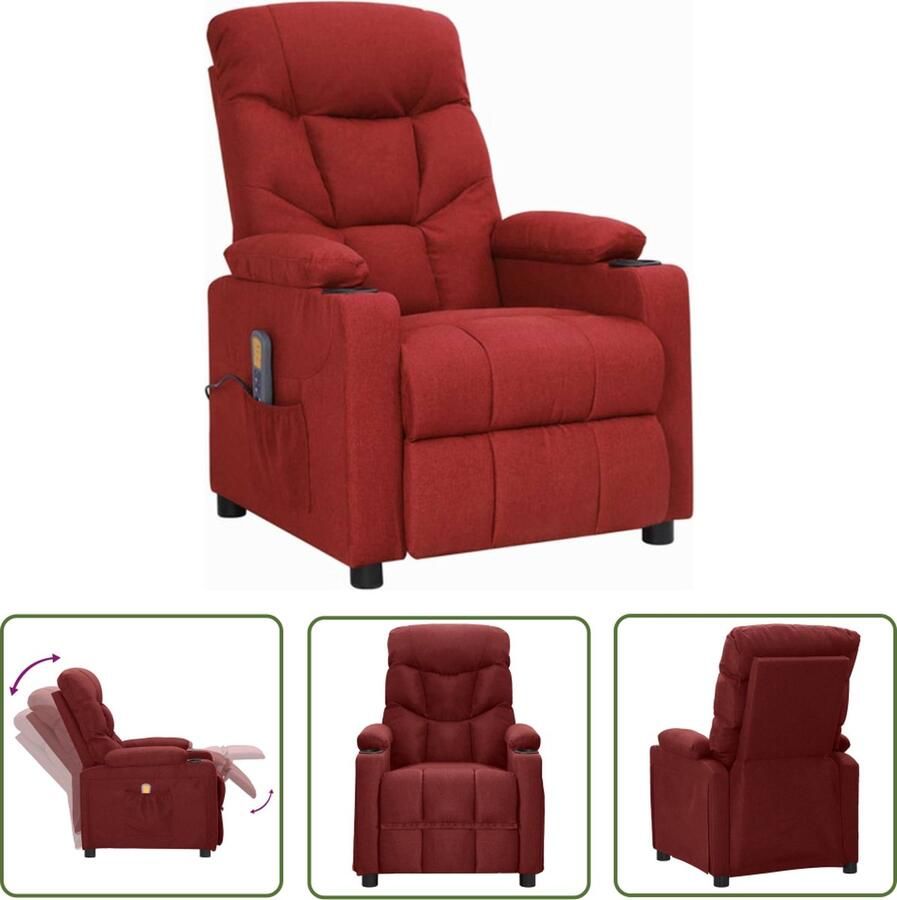 VidaXL Relaxen Massage Fauteuil Massagestoel stof wijnrood Comfort Ergonomische Stoel Lounge Stoel
