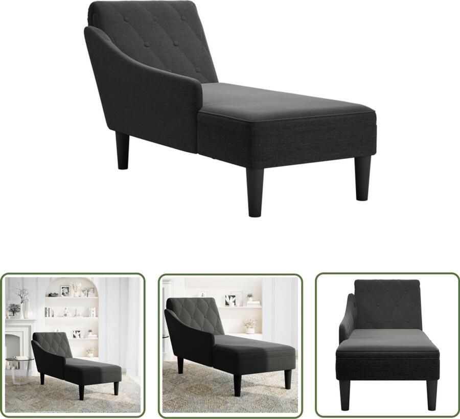 The Living Store Chaise longue met kussen en rechterarmleuning stof zwart Chaise Lounge Relaxfauteuil Zitbank Designstoel Zwarte Fauteuil