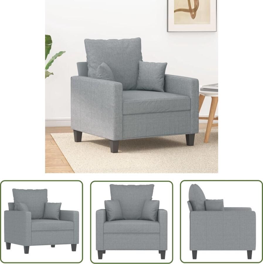 The Living Store Fauteuil 60 cm stof lichtgrijs Comfortabele Fauteuil Relaxfauteuil Fauteuils Grijs Lounge Stoel Bankjes