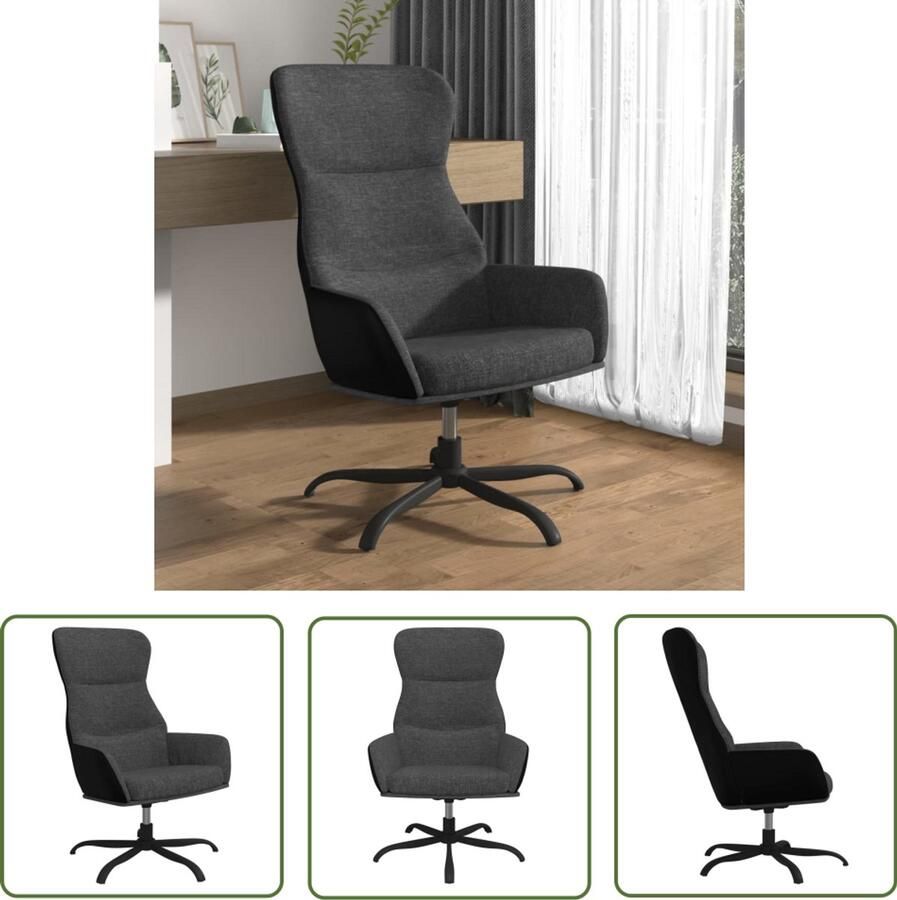 The Living Store Relaxstoel stof donkergrijs Comfortabele Fauteuil Relaxfauteuil Donkere Grijze Fauteuil Fauteuilll Met Armleuningen Draaibare Fauteuil