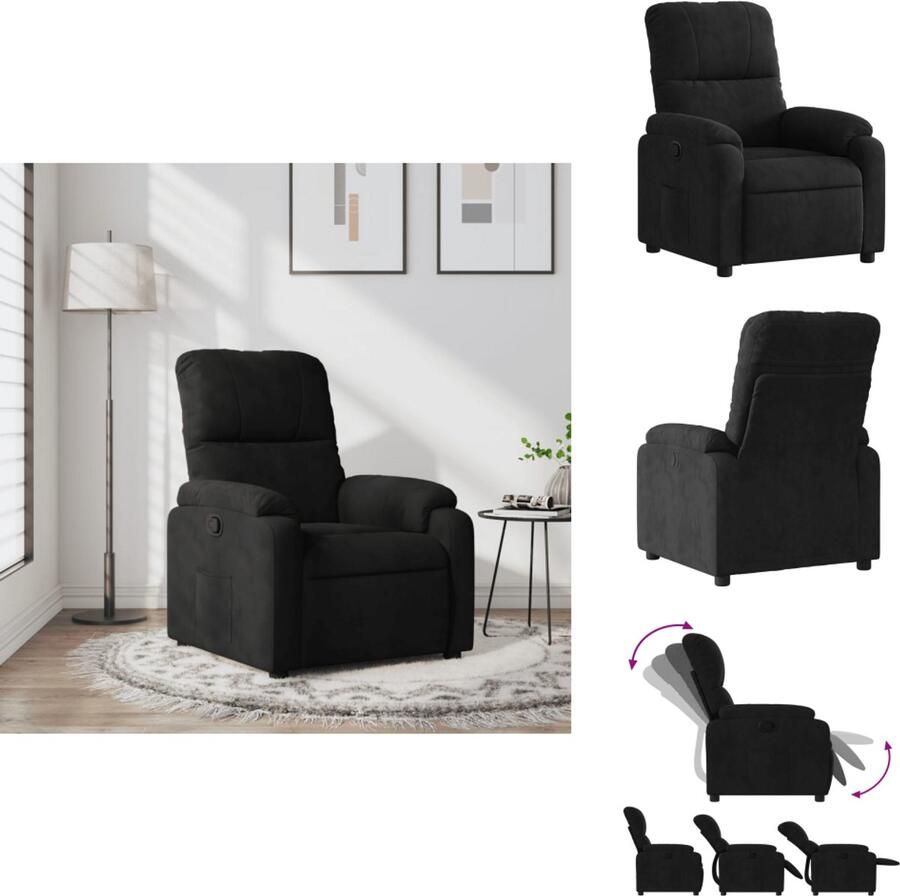 VidaXL Relaxfauteuil Draaifauteuil Leunstoel Relaxstoel Fauteuil verstelbaar microvezelstof zwart