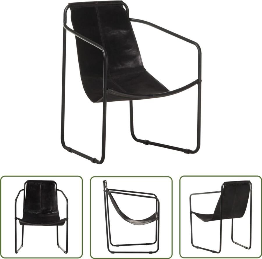 VidaXL Relaxfauteuil Echt Leer Zwart Vintage Fauteuil Lederen Fauteuil Relaxfauteuil Relaxstoel Lounge Stoel Salontafel Huiskamer Meubels Moderne Fauteuils Zwart Fauteuil