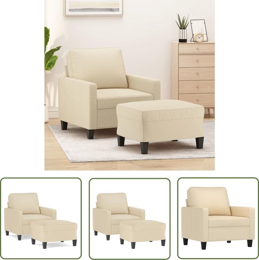 VidaXL Relaxfauteuil Fauteuil met voetenbank 60 cm stof crèmekleurig Lounge Chair Crèmekleurig Meubilair Huiskamerdecoratie