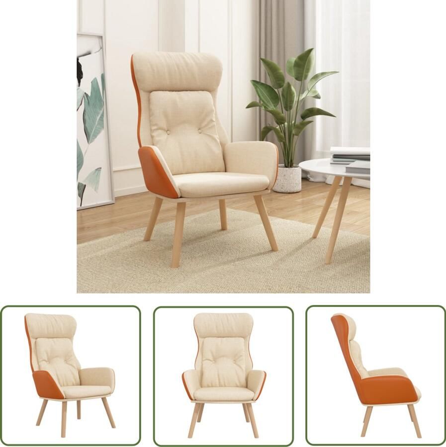 The Living Store Relaxstoel stof en PVC crèmekleurig Fauteuil Relaxfauteuil Lederlook Creme Kleur Comfortabele Stoel - Foto 2