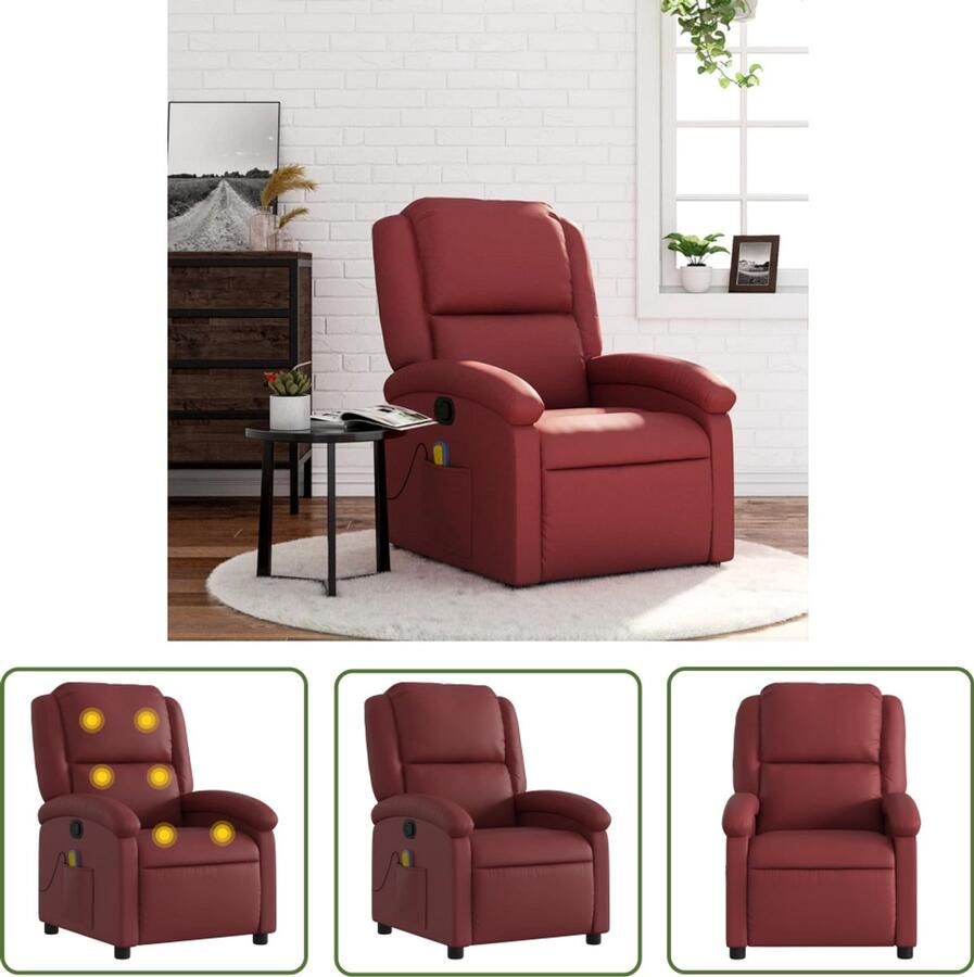 The Living Store Massagestoel verstelbaar kunstleer wijnrood Masajestool Lounge Stoel Relaxstoel Massagefauteuil Elektrische Massage