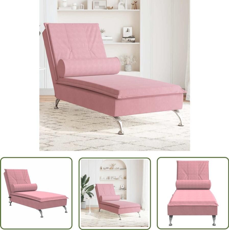 The Living Store Massage chaise longue met bolster fluweel roze Massage Fauteuil Relaxfauteuil Velours Fauteuil Roze Meubilair Loungestoel