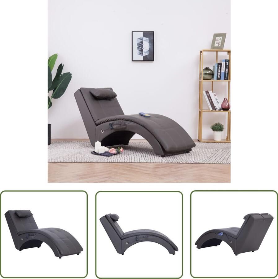 The Living Store Chaise Longue Grijs 145 x 54 x 72 cm Massage + Verwarming Afstandsbediening Massage Fauteuil Relaxfauteuil Loungestoel Elektrische Stoel Comfortabele Stoel - Foto 2