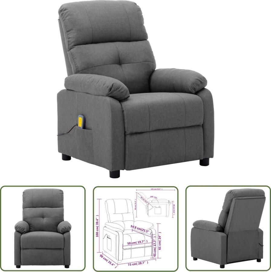VidaXL Massagestoel stof lichtgrijs Massagestoel Relaxfauteuil Ergonomische Stoel Elektrische Massage Wellness Thuis - Foto 2
