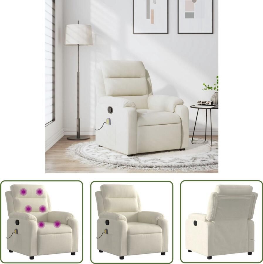 VidaXL Massagestoel verstelbaar fluweel crèmekleurig Massagestoel Relaxfauteuil Fluweelstoel Ergonomische Stoel Lounge Stoel