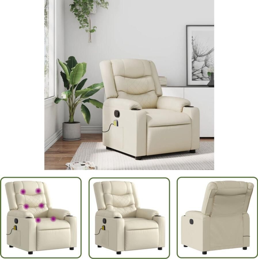 VidaXL Massagestoel verstelbaar kunstleer crème Massagestoel Relaxfauteuil Ergonomische Stoel Elektrische Massage Lounge Stoel